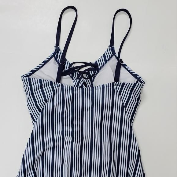 Nautica Navy Blue and White Lace Up Dock Lines One Piece Swimsuit Large - Picture 10 of 13